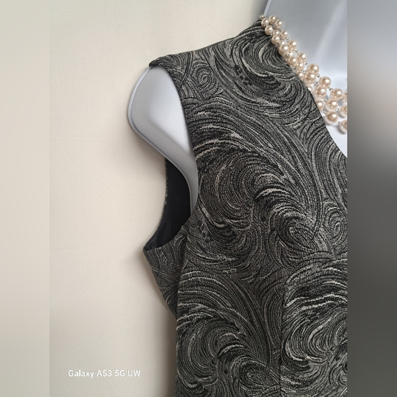 Nipon Boutique 4 Sheath Shift Black Silver Metallic Dress Lined Like New - Picture 2 of 8